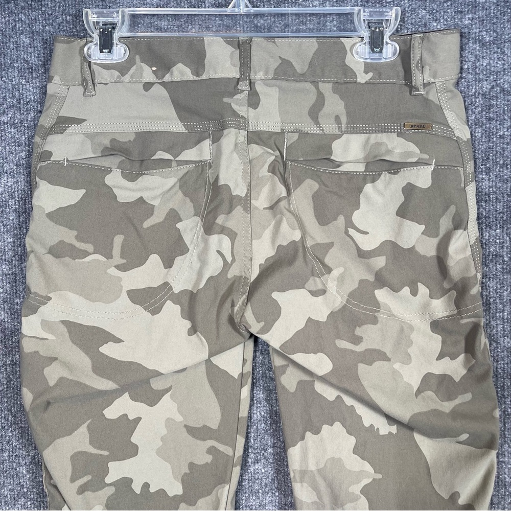 Prana Women’s 6 Tan Green Camo Joggers Capris Active Camping Comfort Pants - Picture 8 of 11